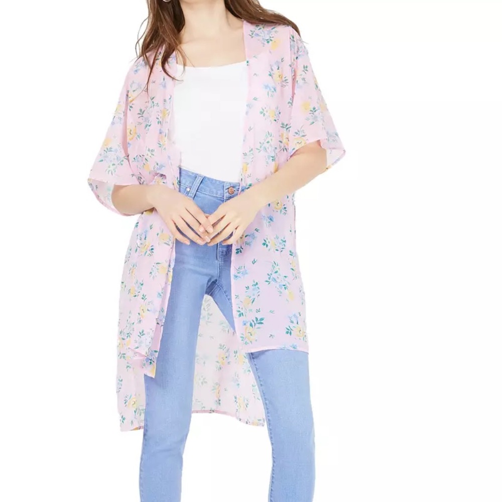 Ultra Flirt Soft Pink Flower Bloom High Low Kimono